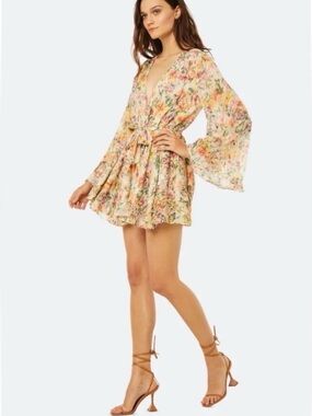 Misa Los Angeles Kaia Floral Bell Sleeve Mini Dress NWT $385